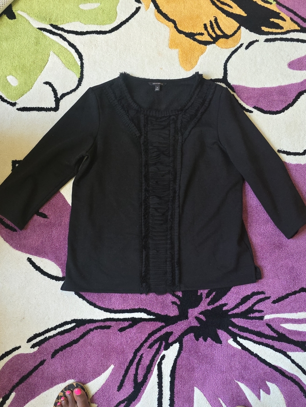 Banana Republic Black Ruffle-Trim Long Sleeve Top